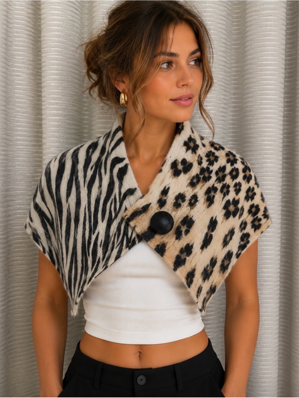 LALA Originals Cream & Black Animal Print Scarf Wrap